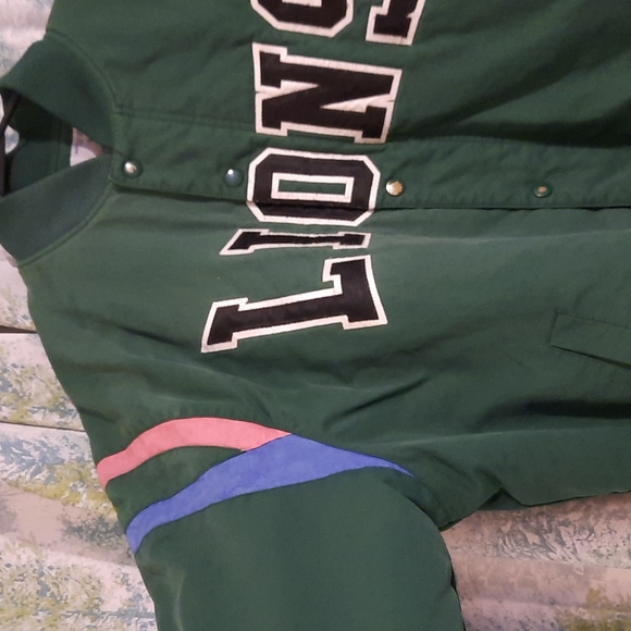 Vintage letterman jacket Upcycled green, pink , blue size xl women's oversize - Picture 2 of 6